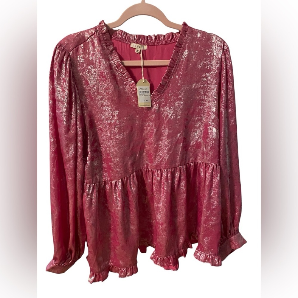 JODIFL Pink Sequin Peplum Blouse